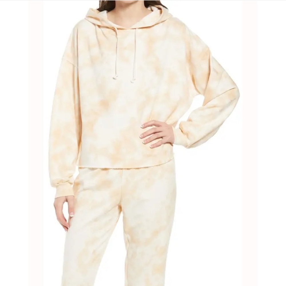 (A5)Treasure & Bond Tie Dye French Terry Boyfriend Hoodie in Ivory Beige Combo M
